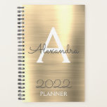 2022 Gold Metallic Monogram Elegant Planner<br><div class="desc">2022 Gold Metallic Monogram Name and Initial Spiral Notebook Planner. This makes the perfect sweet 16 birthday,  wedding,  bridal shower,  anniversary,  baby shower or bachelorette party gift for someone that loves glam luxury and chic styles.</div>