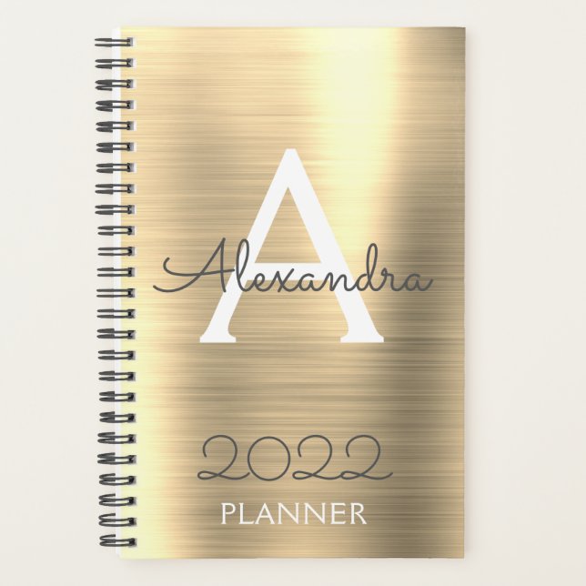 2022 Gold Metallic Monogram Elegant Planner (Front)