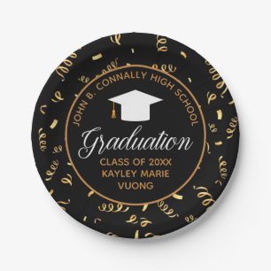 2022 Graduation Black Gold Streamers Custom Party Paper Plate