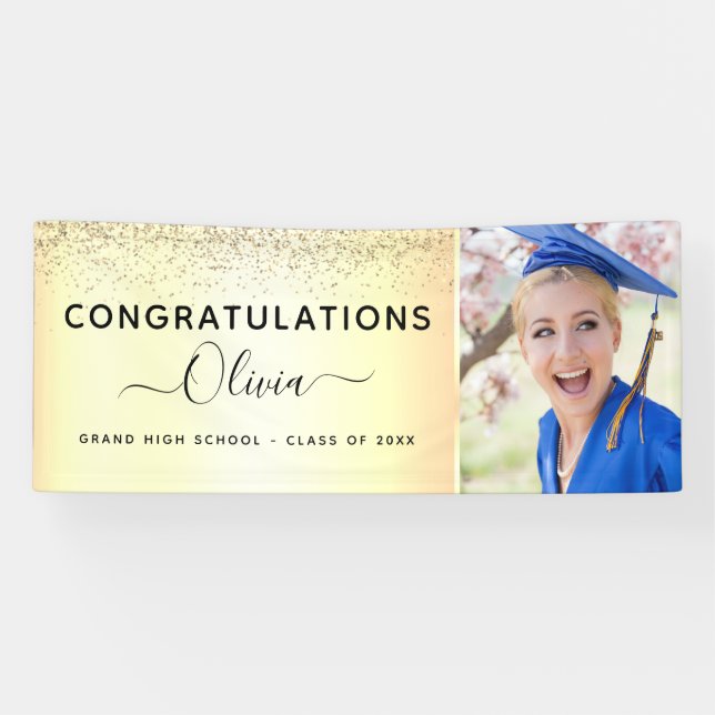 2022 Graduation Glitter Gold Black Banner (Horizontal)