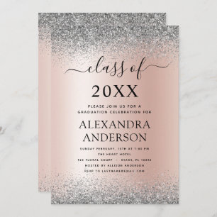 2022 Graduation Glitter Rose Gold Pink Silver Invitation