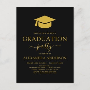 2022 Graduation Party Black Gold Modern Elegant In Postcard