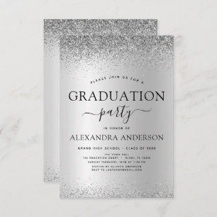 2022 Graduation Party Glitter Silver Black Invitation