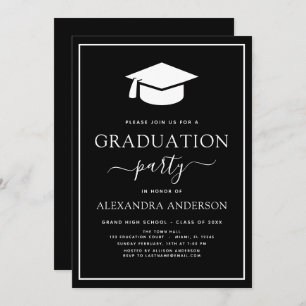 2022 Graduation Party Modern Elegant Black White I Invitation