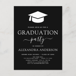 2022 Graduation Party Modern Elegant Black White I Postcard
