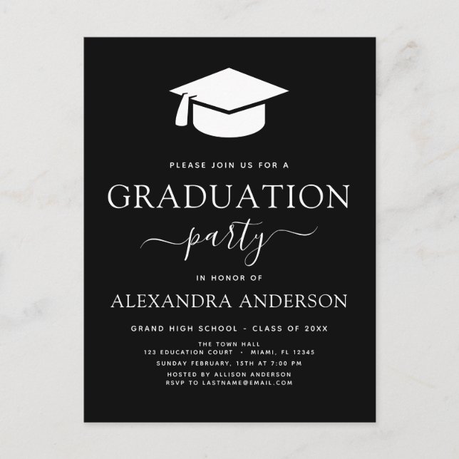 2022 Graduation Party Modern Elegant Black White I Postcard (Front)