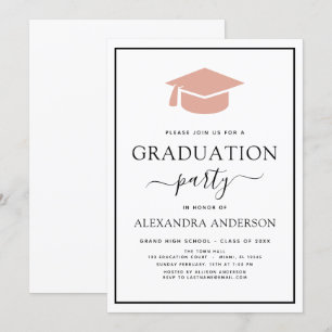 2022 Graduation Party Pink Elegant Black White Inv Invitation