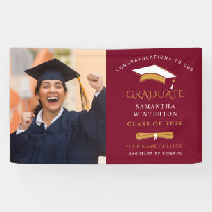 2022 Graduation Photo Gold Burgundy Grad Party Banner