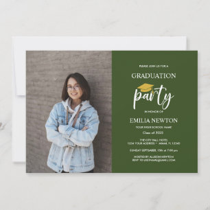 2022 Green Gold Photo Graduation Party Invitation