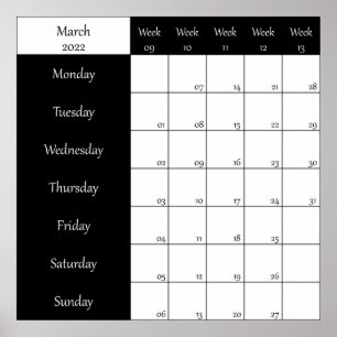 2022 March planner weel number Poster