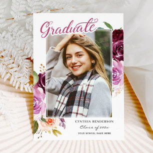 2022 Modern Graduate Purple Floral Girl Graduation Announcement