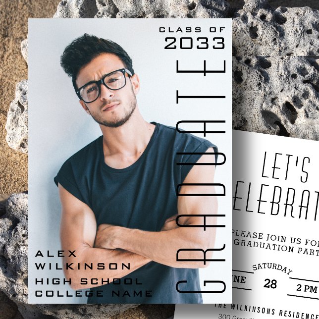2022 Modern Script Guy Photo Trendy Graduation Invitation (Creator Uploaded)