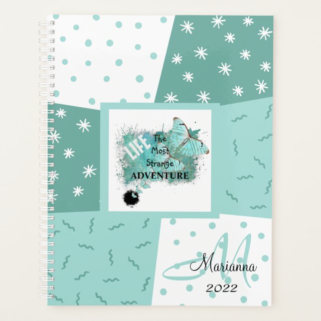 2022 Monogram Name Green Modern Planner (Front)