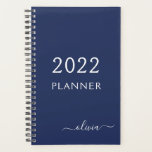 2022 Navy Blue White Girly Script Monogram Name Planner<br><div class="desc">2022 White and Navy Blue Monogram Add Your Own Script Name 2022 Calendar Wedding Event Planner. This makes the perfect sweet 16 birthday,  wedding,  bridal shower,  anniversary,  baby shower or bachelorette party gift for someone that loves glam luxury and chic styles.</div>