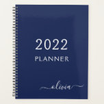 2022 Navy Blue White Girly Script Monogram Name Planner<br><div class="desc">2022 White and Navy Blue Monogram Add Your Own Script Name 2022 Calendar Wedding Event Planner. This makes the perfect sweet 16 birthday,  wedding,  bridal shower,  anniversary,  baby shower or bachelorette party gift for someone that loves glam luxury and chic styles.</div>