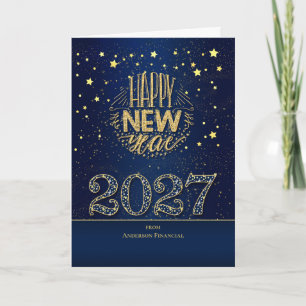 2022 New Year Blue and Gold with Name Holiday Card