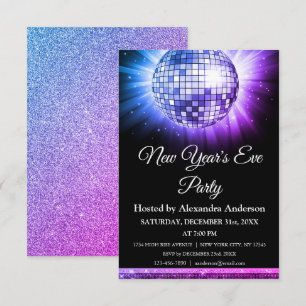 2022 New Year's Eve Party Purple Disco Ball Invitation