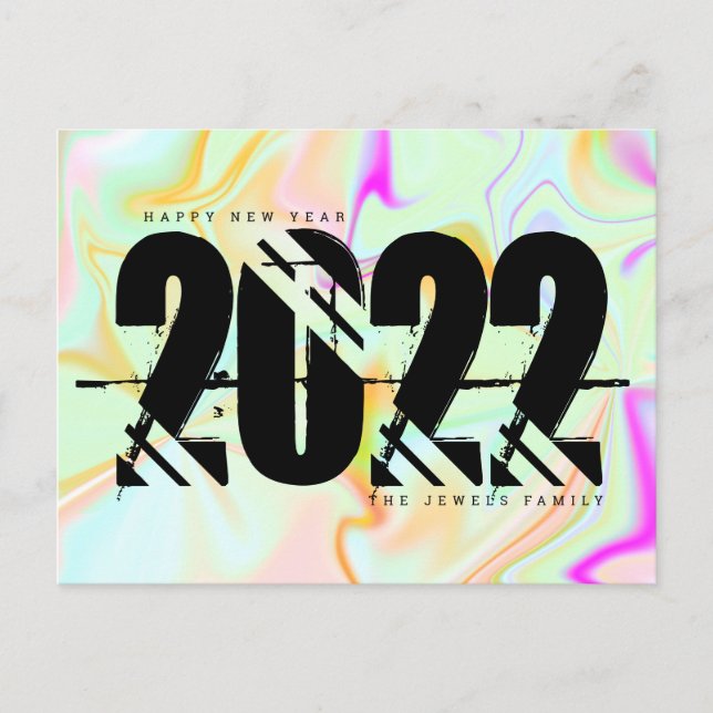 2022 New Years Trippy Liquid Bold Hologram Postcard (Front)