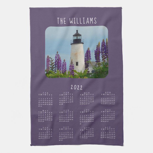 2022 Pemaquid Point Plum Lighthouse Calendar Tea Towel (Vertical)