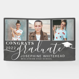 2022 Photo Collage Graduation Banner Dark Grey