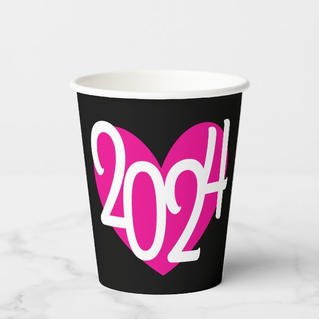 2022 pink heart graphic new years party on black  paper cups (Back)