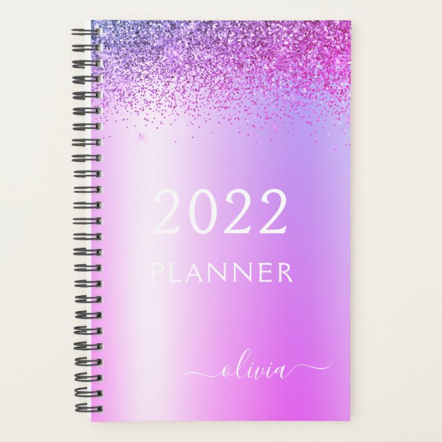 2022 Purple Glitter Girly Monogram Planner (Front)