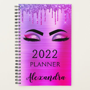 2022 Purple Glitter Sparkle Eyelashes Glam Planner