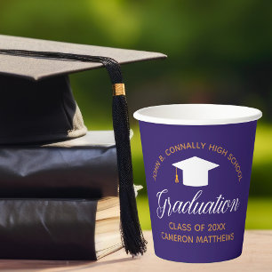 2022 Purple Gold Graduation Custom School Party Paper Cups