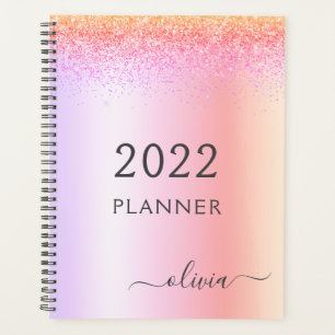 2022 Rainbow Pastel Glitter Girly Monogram Planner