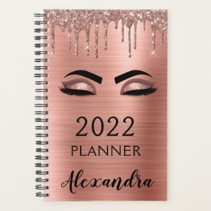 2022 Rose Gold Blush Pink  Glitter Eyelashes Planner