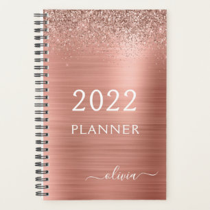 2022 Rose Gold Blush Pink Glitter Monogram Planner