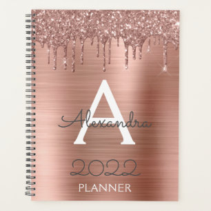 2022 Rose Gold Blush Pink Glitter Sparkle Monogram Planner
