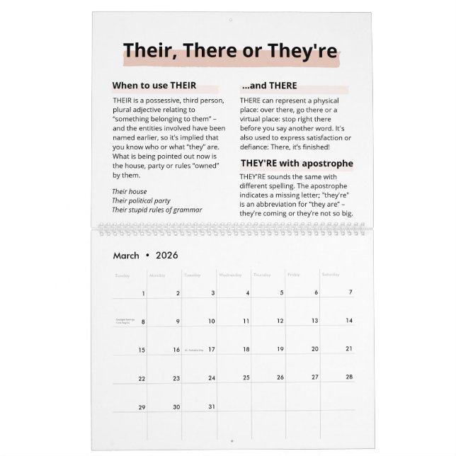 2022 Rose Gold Boss Lady Rules Spelling Amnesia Calendar (Mar 2026)