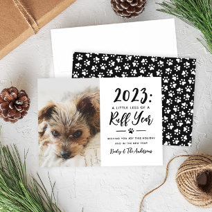 2022 Ruff Year Black and White Funny Dog Photo Holiday Card