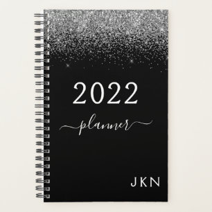 2022 Silver Black Glitter Monogram Glam Planner