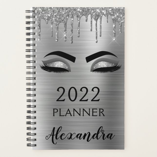 2022 Silver Glitter Sparkle Eyelashes Glam Planner (Front)