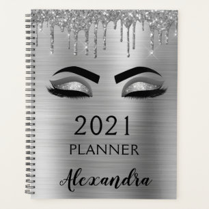 2022 Silver Glitter Sparkle Eyelashes Glam Planner