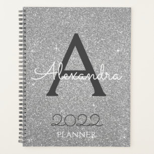 2022 Silver Glitter Sparkle Monogram Planner