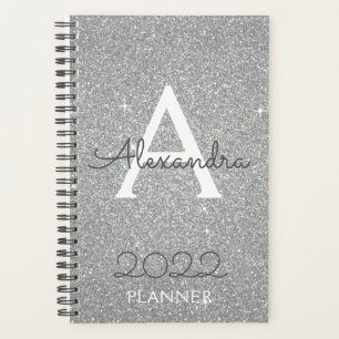 2022 Silver Glitter Sparkle Monogram Planner