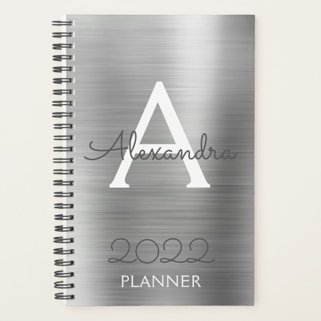 2022 Silver Metallic Monogram Modern Planner (Front)
