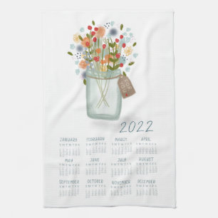 2022 Tea Towel Calendar Flower Jar Kitchen Towel