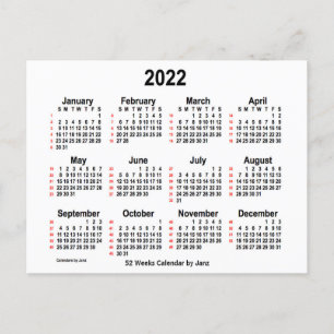 2022 White 52 Weeks Calendar by Janz Postcard