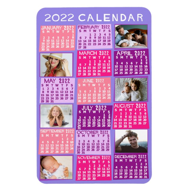 2022 Year Monthly Calendar Cute Mod Photo Collage Magnet (Vertical)
