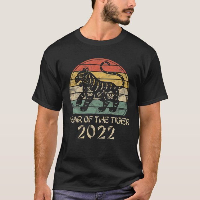 2022 Year Of The Tiger Gift Retro Sunset Chinese N T-Shirt (Front)