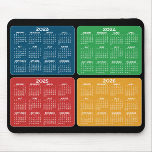 2023 2024 2025 2026 Calendar 4 year primary colour Mouse Pad