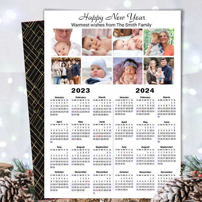 2023 - 2024 Calendar Modern Family 8 Photo Collage Holiday Card (Creator Uploaded)