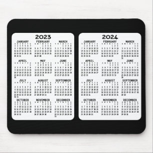2023-2024 Magnetic Calendar year view black white Mouse Pad