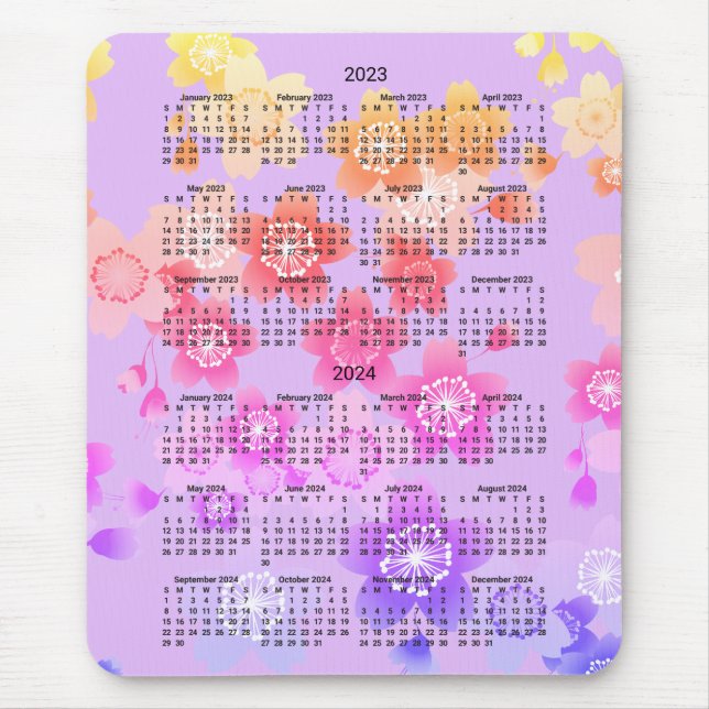 2023 - 2024 Mini Calendar SUNDAY Start SAKURA Mouse Pad (Front)