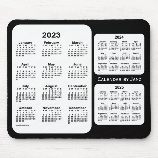 2023-2025 Black and White 3 Year Calendar by Janz Mouse Pad (Front)