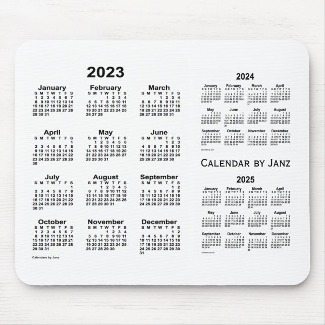 2023-2025 White 3 Year Calendar by Janz Mouse Pad (Front)